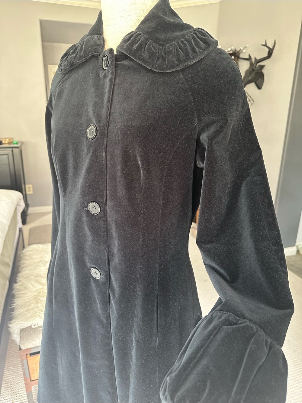 Odille (Anthropologie) velvet coat with ruffled collar and cuffs, size 8 - Picture 7 of 17